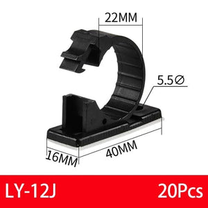 Planet Gates LY-12J 20PCS Self-Adhesive Cable Organizer Clips Management Wire Holder USB Winder Desktop Line Clamp Sticky Adjustable LY-4/6/8 Black