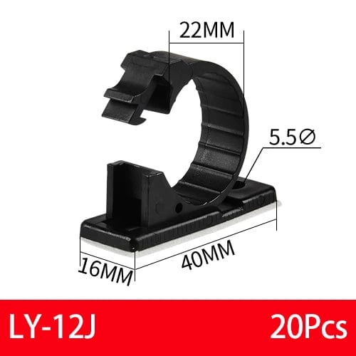 Planet Gates LY-12J 20PCS Self-Adhesive Cable Organizer Clips Management Wire Holder USB Winder Desktop Line Clamp Sticky Adjustable LY-4/6/8 Black