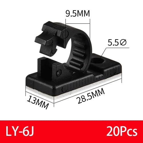 Planet Gates LY-12J 20PCS Self-Adhesive Cable Organizer Clips Management Wire Holder USB Winder Desktop Line Clamp Sticky Adjustable LY-4/6/8 Black