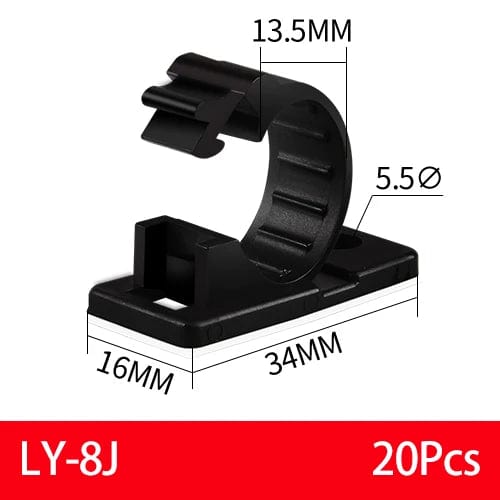 Planet Gates LY-12J 20PCS Self-Adhesive Cable Organizer Clips Management Wire Holder USB Winder Desktop Line Clamp Sticky Adjustable LY-4/6/8 Black