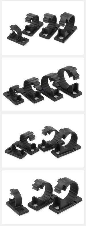 Planet Gates LY-12J 20PCS Self-Adhesive Cable Organizer Clips Management Wire Holder USB Winder Desktop Line Clamp Sticky Adjustable LY-4/6/8 Black