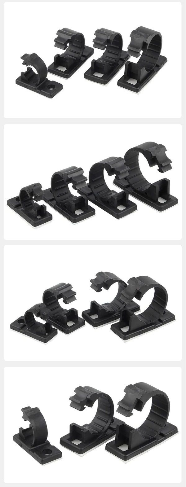 Planet Gates LY-12J 20PCS Self-Adhesive Cable Organizer Clips Management Wire Holder USB Winder Desktop Line Clamp Sticky Adjustable LY-4/6/8 Black