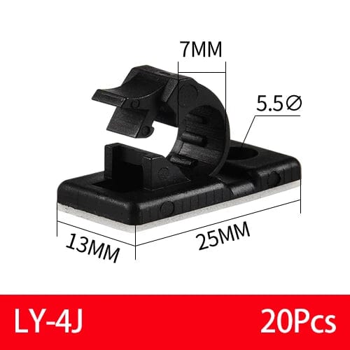 Planet Gates LY-12J 20PCS Self-Adhesive Cable Organizer Clips Management Wire Holder USB Winder Desktop Line Clamp Sticky Adjustable LY-4/6/8 Black