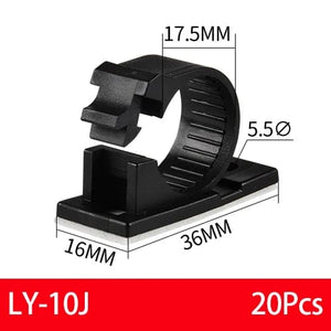 Planet Gates LY-12J 20PCS Self-Adhesive Cable Organizer Clips Management Wire Holder USB Winder Desktop Line Clamp Sticky Adjustable LY-4/6/8 Black