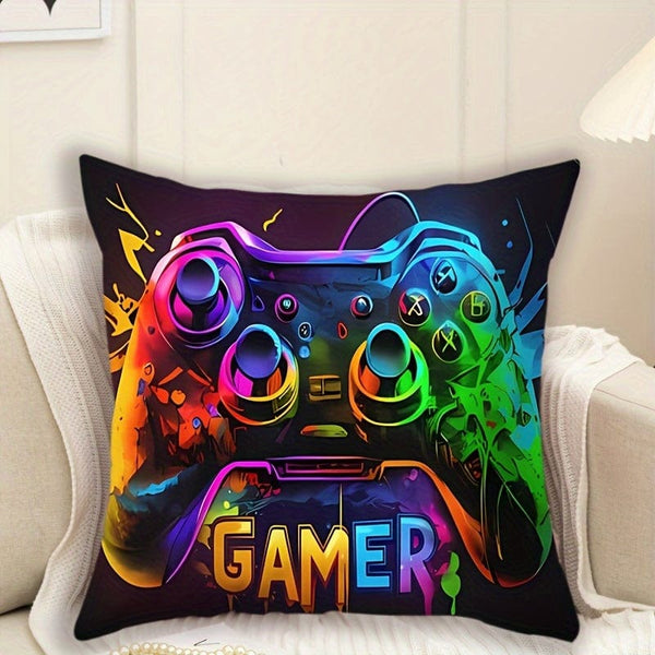 Planet Gates LY003 1pc, Gamepad pattern short plush pillow case (17.7 "x17.7"), Game Theme pillow Case, Home Decor, Room Decor, Bedroom Decor, Architectural collectible accessories (excluding pillow core)