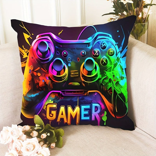 Planet Gates LY003 1pc, Gamepad pattern short plush pillow case (17.7 "x17.7"), Game Theme pillow Case, Home Decor, Room Decor, Bedroom Decor, Architectural collectible accessories (excluding pillow core)
