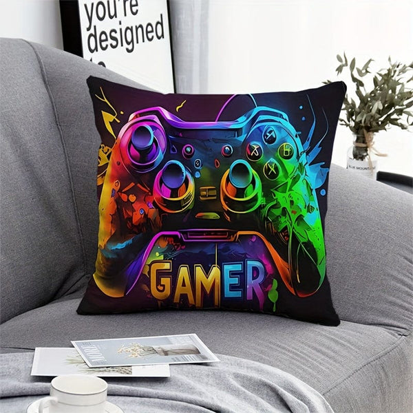 Planet Gates LY003 1pc, Gamepad pattern short plush pillow case (17.7 "x17.7"), Game Theme pillow Case, Home Decor, Room Decor, Bedroom Decor, Architectural collectible accessories (excluding pillow core)