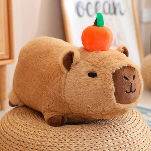 Planet Gates lying / 20cm Capybara Plush Toy Simulation Capibara with Fruits Fluffy Doll Stuffed Animals Bubble Pendant Funny Gift for Christmas