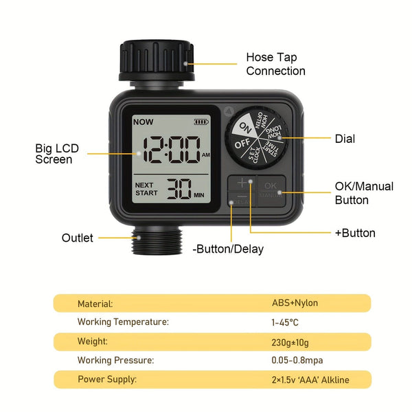 Planet Gates M-02-A 1pc, Eshico M02 Water Timer 2024 Newest Sprinkler With Manual/Automatic 2-Watering Modes Suitable For Different Outdoor Scenes 11.99 * 10.01 * 6.5 Cm