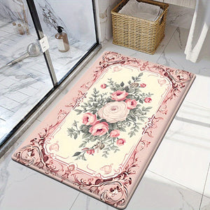 Planet Gates M-FLR-081  50*80 Valentine's Day Themed Sweet Rose Print Doormat Non-Slip Oil-Proof Floral Rug Waterproof Machine Washable Cushion for Entrance Door Bathroom Living Room Laundry Room Home Decor