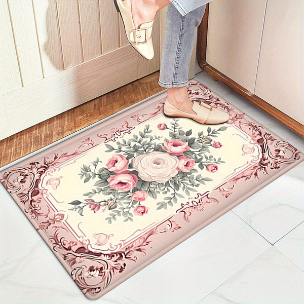 Planet Gates M-FLR-081  60*90 Valentine's Day Themed Sweet Rose Print Doormat Non-Slip Oil-Proof Floral Rug Waterproof Machine Washable Cushion for Entrance Door Bathroom Living Room Laundry Room Home Decor