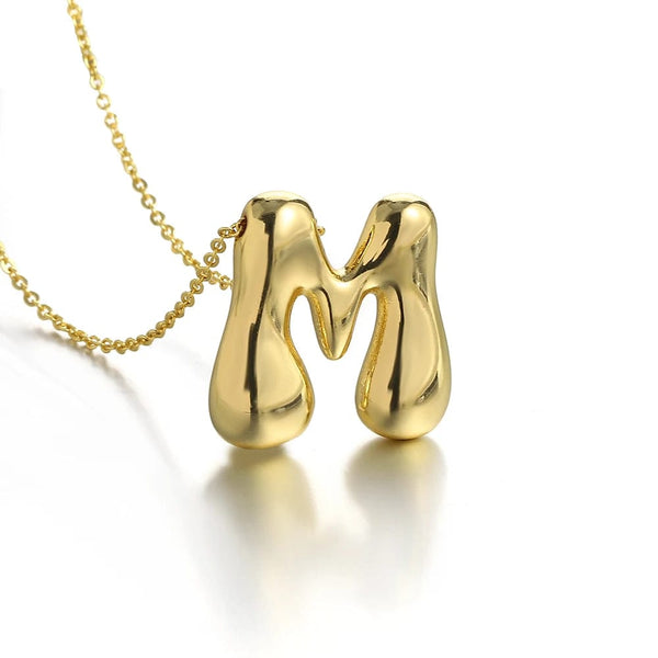 Planet Gates M Greatera Gold Color Chunky Balloon Bubble Initial Letter Pendant Choker Necklaces for Women Custom Personalized Jewelry