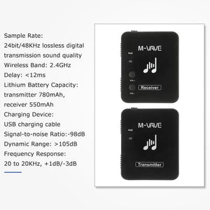 Planet Gates M-VAVE WP-10 2.4GHz Wireless Earphone Monitor Transmission System Rechargeable Transmitter & Receiver Stereo Mono Recording