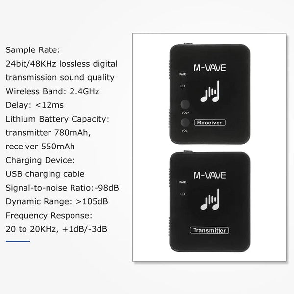 Planet Gates M-VAVE WP-10 2.4GHz Wireless Earphone Monitor Transmission System Rechargeable Transmitter & Receiver Stereo Mono Recording