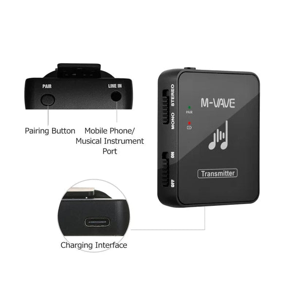 Planet Gates M-VAVE WP-10 2.4GHz Wireless Earphone Monitor Transmission System Rechargeable Transmitter & Receiver Stereo Mono Recording