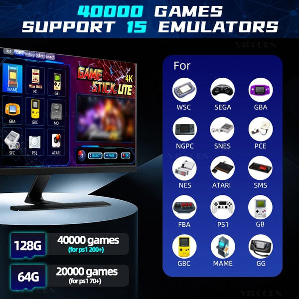 Planet Gates M18-64 / Bundle 2 2024 Updated 4K Game Stick Retro Video Game Console For PS1/GBA/MD/Dendy 15+Emulator Support Screen Projection
