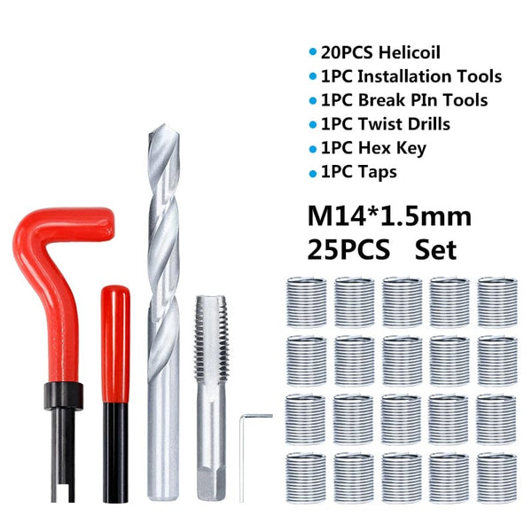 Planet Gates M2x0.4mm XCAN Thread Repair Tool 25pcs M3/M4/M5/M6/M7/M8/M10/M12/14 for Restoring Damaged Thread Spanner Wrench Twist Drill Bit Hand Tool