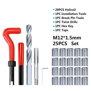 Planet Gates M2x0.4mm XCAN Thread Repair Tool 25pcs M3/M4/M5/M6/M7/M8/M10/M12/14 for Restoring Damaged Thread Spanner Wrench Twist Drill Bit Hand Tool