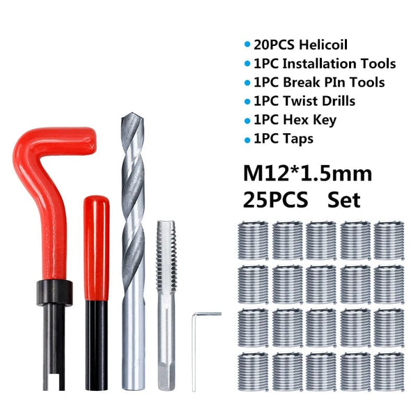 Planet Gates M2x0.4mm XCAN Thread Repair Tool 25pcs M3/M4/M5/M6/M7/M8/M10/M12/14 for Restoring Damaged Thread Spanner Wrench Twist Drill Bit Hand Tool
