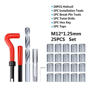 Planet Gates M2x0.4mm XCAN Thread Repair Tool 25pcs M3/M4/M5/M6/M7/M8/M10/M12/14 for Restoring Damaged Thread Spanner Wrench Twist Drill Bit Hand Tool