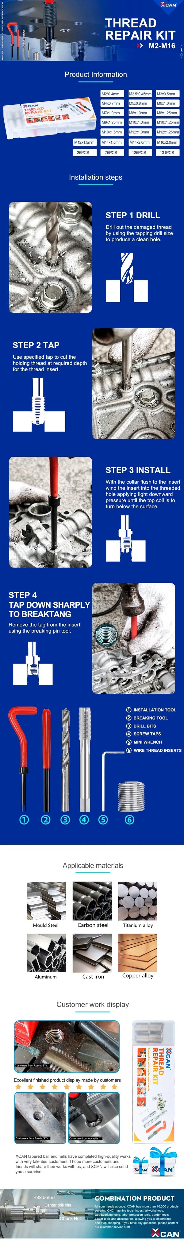 Planet Gates M2x0.4mm XCAN Thread Repair Tool 25pcs M3/M4/M5/M6/M7/M8/M10/M12/14 for Restoring Damaged Thread Spanner Wrench Twist Drill Bit Hand Tool