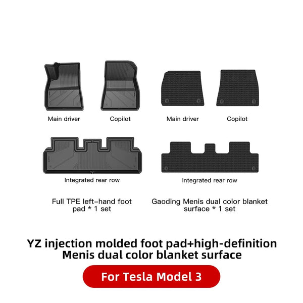 Planet Gates M3 Menis dual color / france YZ For Tesla Floor Mats Model 3 Y 2021-2023 Car Four Seasons Waterproof Non-slip Floor Mat NEW  TPE Special Car Accessories