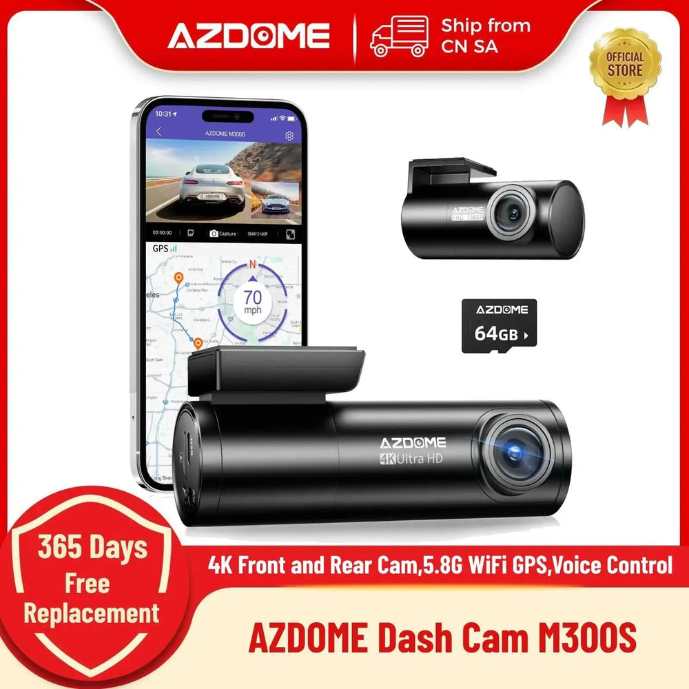 Planet Gates M300S Hardwire Kit / Saudi Arabia / Free 64GB TF Card AZDOME M300S 4K Dash Cam Front and Rear, 5.8G WiFi GPS Dash Camera for Cars, Free 64GB SD Card, Voice Control, WDR Night Vision
