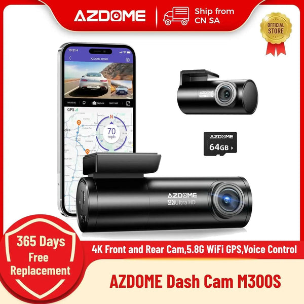 Planet Gates M300S Hardwire Kit / Saudi Arabia / Free 64GB TF Card AZDOME M300S 4K Dash Cam Front and Rear, 5.8G WiFi GPS Dash Camera for Cars, Free 64GB SD Card, Voice Control, WDR Night Vision