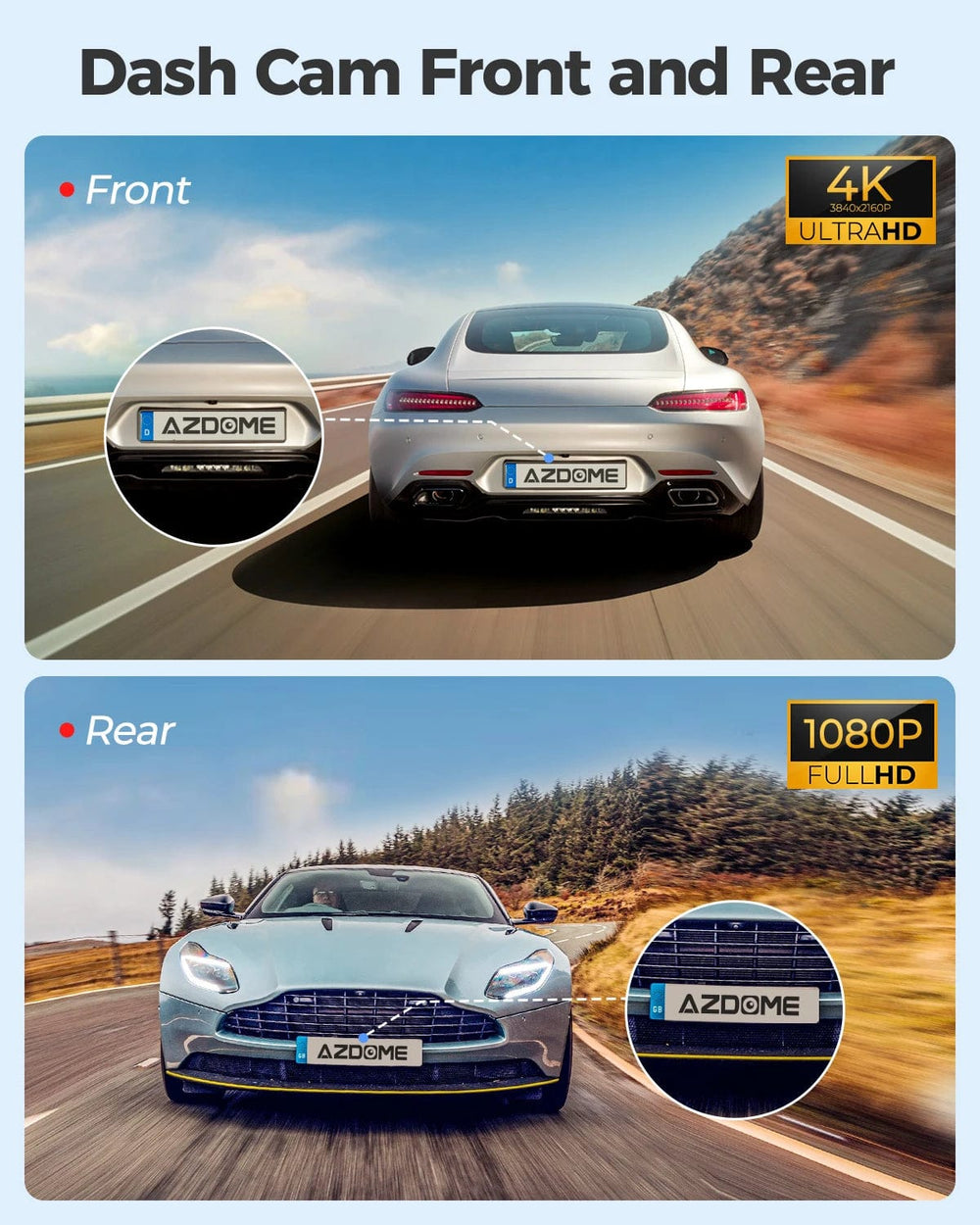 Planet Gates M300S Hardwire Kit / Saudi Arabia / Free 64GB TF Card AZDOME M300S 4K Dash Cam Front and Rear, 5.8G WiFi GPS Dash Camera for Cars, Free 64GB SD Card, Voice Control, WDR Night Vision