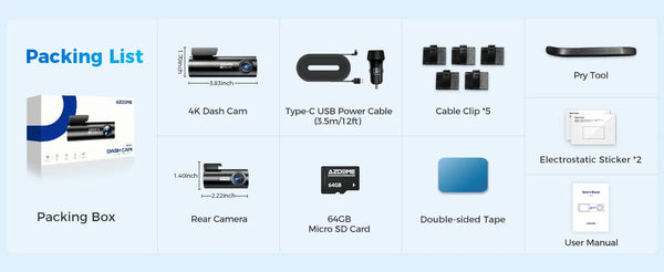 Planet Gates M300S Hardwire Kit / Saudi Arabia / Free 64GB TF Card AZDOME M300S 4K Dash Cam Front and Rear, 5.8G WiFi GPS Dash Camera for Cars, Free 64GB SD Card, Voice Control, WDR Night Vision