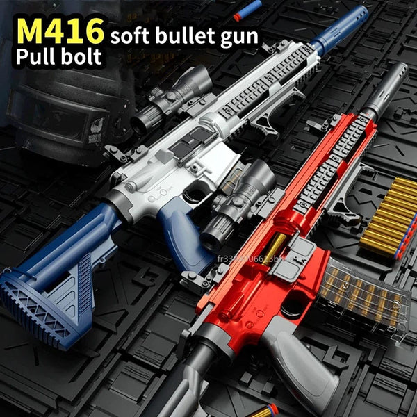 Planet Gates M416 Shell Ejection Soft Bullet Toy Gun EVA Sniper Rifle Manual Loading Eat Chicken Weapon Boys Toy Gun CS Fighting Game Gift