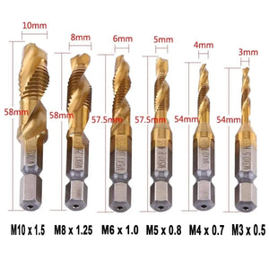 Planet Gates M4X0.7 Hex Shank Titanium Plated HSS Screw Thread Metric Tap Drill Bits Screw Machine Compound Tap M3 M4 M5 M6 M8 M10 Hand Tools