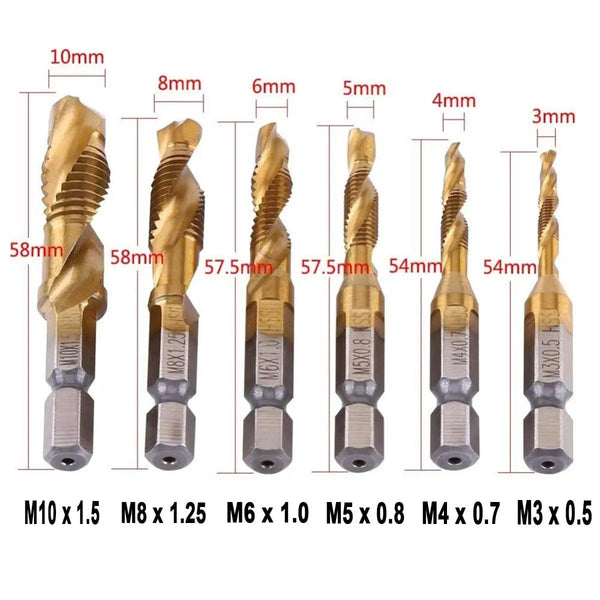 Planet Gates M4X0.7 Hex Shank Titanium Plated HSS Screw Thread Metric Tap Drill Bits Screw Machine Compound Tap M3 M4 M5 M6 M8 M10 Hand Tools