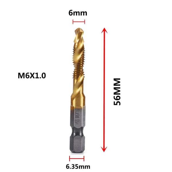 Planet Gates M4X0.7 Hex Shank Titanium Plated HSS Screw Thread Metric Tap Drill Bits Screw Machine Compound Tap M3 M4 M5 M6 M8 M10 Hand Tools