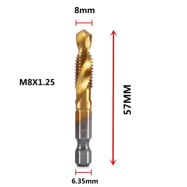 Planet Gates M4X0.7 Hex Shank Titanium Plated HSS Screw Thread Metric Tap Drill Bits Screw Machine Compound Tap M3 M4 M5 M6 M8 M10 Hand Tools