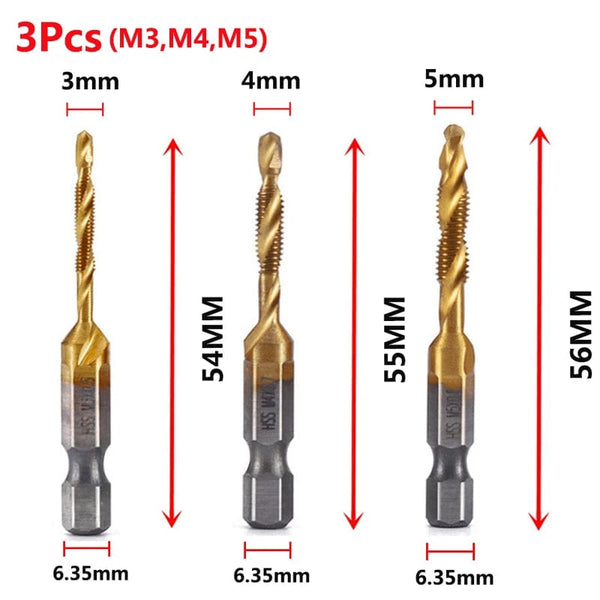 Planet Gates M4X0.7 Hex Shank Titanium Plated HSS Screw Thread Metric Tap Drill Bits Screw Machine Compound Tap M3 M4 M5 M6 M8 M10 Hand Tools