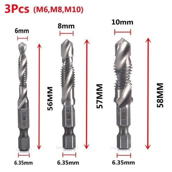 Planet Gates M4X0.7 Hex Shank Titanium Plated HSS Screw Thread Metric Tap Drill Bits Screw Machine Compound Tap M3 M4 M5 M6 M8 M10 Hand Tools