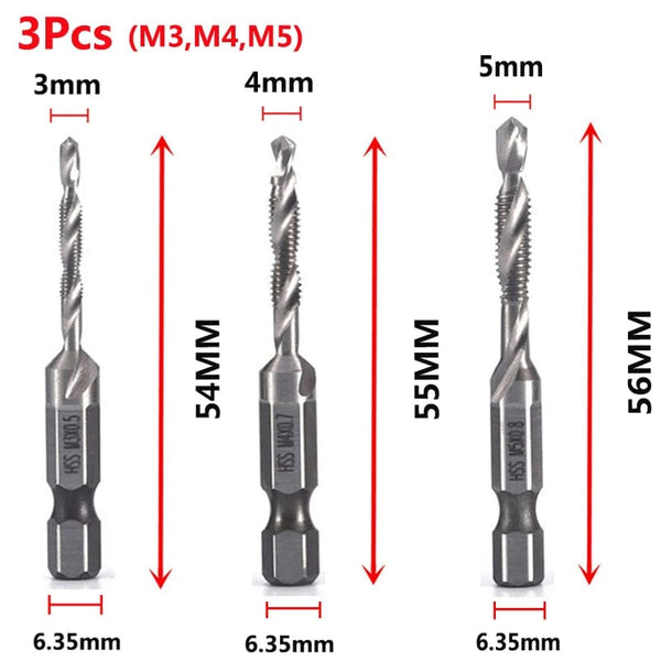Planet Gates M4X0.7 Hex Shank Titanium Plated HSS Screw Thread Metric Tap Drill Bits Screw Machine Compound Tap M3 M4 M5 M6 M8 M10 Hand Tools