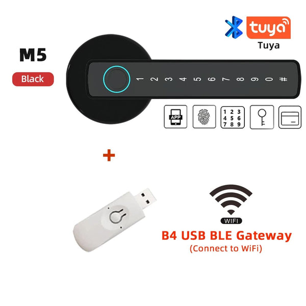 Planet Gates M5-B and Gateway RAYKUBE M5 Tuya BLE Fingerprint Door Lock Digital Electronic Lock with Password/Key/IC Card/ Smartlife/ Tuya APP Unlock