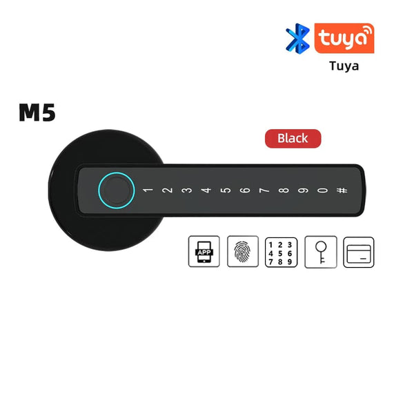 Planet Gates M5 Black RAYKUBE M5 Tuya BLE Fingerprint Door Lock Digital Electronic Lock with Password/Key/IC Card/ Smartlife/ Tuya APP Unlock