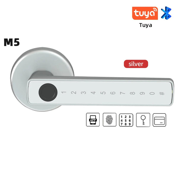 Planet Gates M5 Silver RAYKUBE M5 Tuya BLE Fingerprint Door Lock Digital Electronic Lock with Password/Key/IC Card/ Smartlife/ Tuya APP Unlock