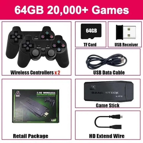 Planet Gates m864gb Video Game Console Built-in 20000 Games Wireless Controller TV Game Stick 4K HD Retro Mini Handheld Game Player