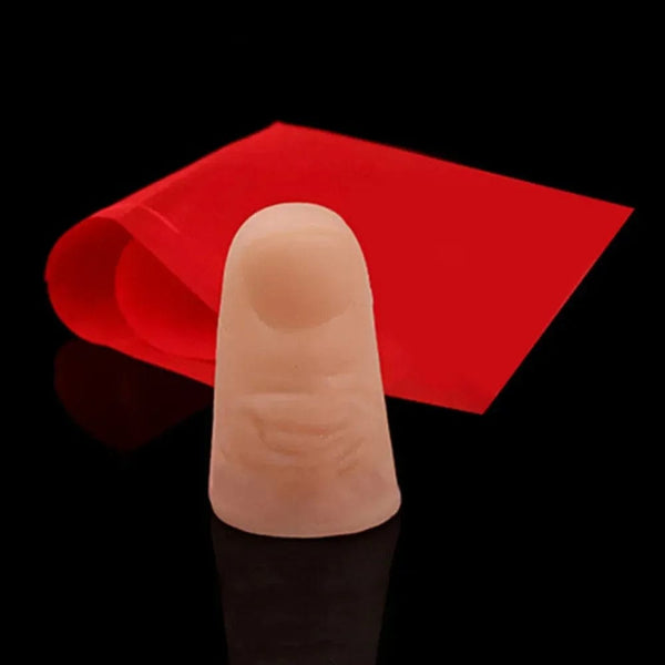 Planet Gates Magic Trick Props Close Up Vanish Appearing Plastic Finger Thumb Tip + Red Silk Stage Show Props Rubber Prank Toy Tool Gifts
