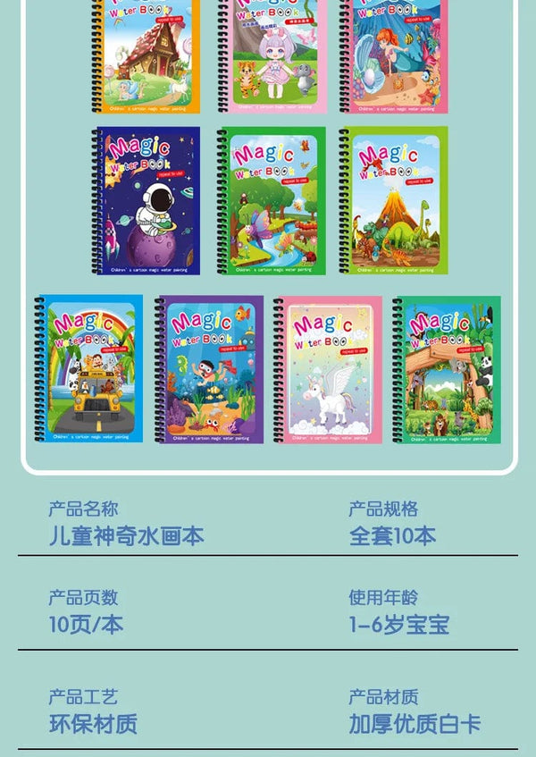 Planet Gates Magic Water Drawing Book Children's Montessori Reusable Coloring Book, Sensory Early Educational Learning Painting Toys for Kids