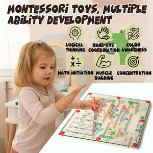 Planet Gates Magnetic Color and Number Maze Montessori Toys Wooden Puzzle Activity Board Learning Puzzle Counting Matching Toys for Toddlers