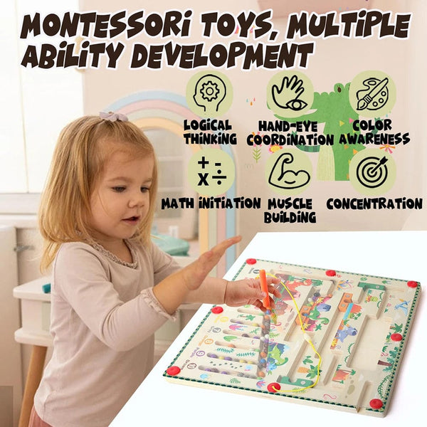Planet Gates Magnetic Color and Number Maze Montessori Toys Wooden Puzzle Activity Board Learning Puzzle Counting Matching Toys for Toddlers