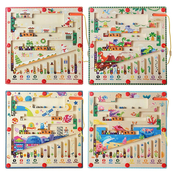 Planet Gates Magnetic Color and Number Maze Montessori Toys Wooden Puzzle Activity Board Learning Puzzle Counting Matching Toys for Toddlers