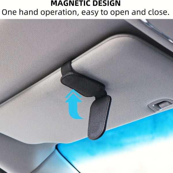 Planet Gates Magnetic Faux Leather Car Sun Visor Sunglasses Holder Glasses Portable Clip Storage Rack - Car Interior Accessories