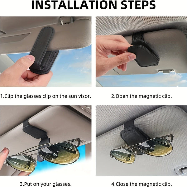 Planet Gates Magnetic Faux Leather Car Sun Visor Sunglasses Holder Glasses Portable Clip Storage Rack - Car Interior Accessories
