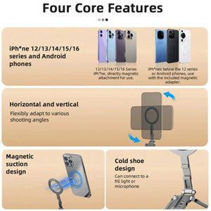 Planet Gates Magnetic Tripod Magnetic Bracket For iPhone 16 15 14 13 Pro/Pro Max,Phone Universal Aluminum Alloy Magnetic Magsafe Tripod Accessories